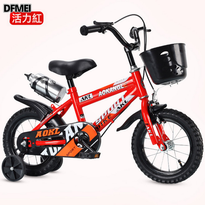 DFMEI 兒童自行車12/14/16寸童車奶粉禮品 小孩腳踏車兒童單車, 1個, 1cm, 紅色水壺款:14寸