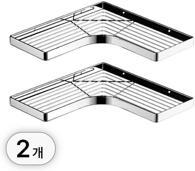 투데이리빙 1+1 무타공 올스텐 욕실 코너 선반 화장실 스텐 벽선반 벽걸이 정리대, R99974A(로우타입, 2개, 실버