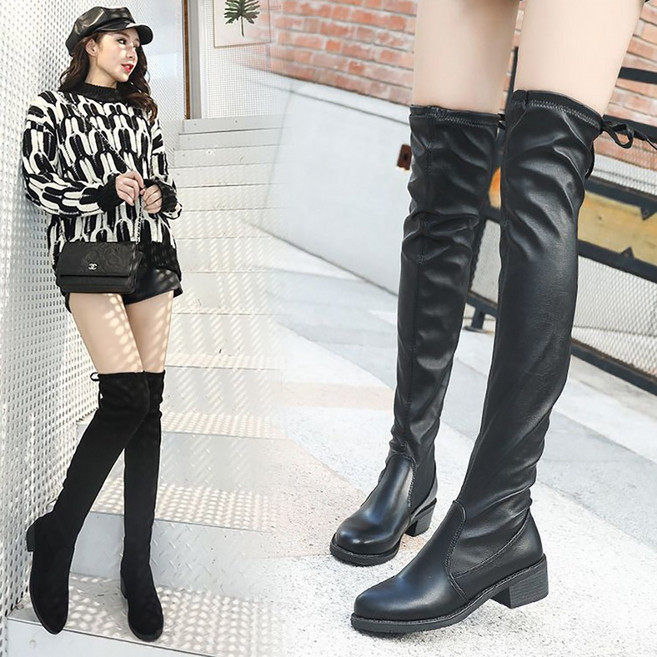 ROYALBELLE 여성 부드러운 소재 따뜻한 기모 슬림핏 롱 디자인 데일리 니하이 롱부츠 B05121021