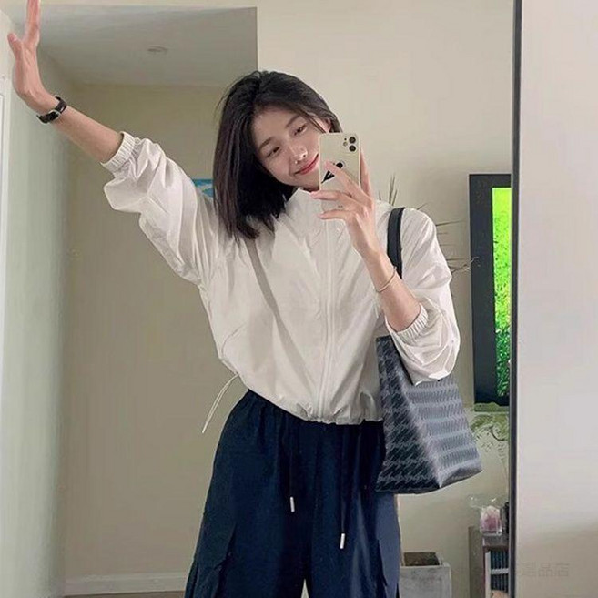 立領透氣短款外套 少女感可愛風薄感外罩衫, 白色