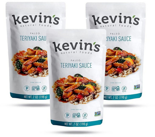 Kevin's Natural Foods 디핑 소스 케빈스 내추럴 푸드스 팔레오 심머 다양팩 볶음용 글루텐 프리 없음 비변형식품 3개입 티카태국 코코넛레몬그라스 바질, 테리야끼, 198g