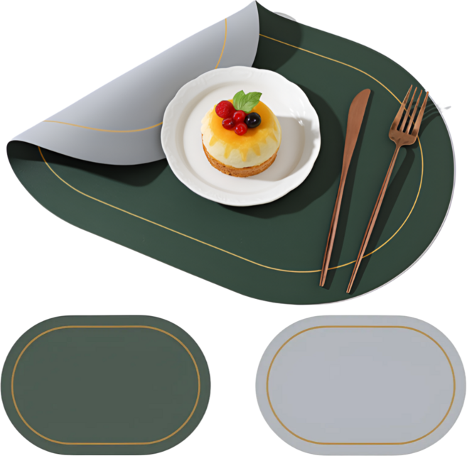 잇에이블 양면 방수 골드라운드 식탁매트 4p, 1개, 4인(45x30cm), 그로우그린/쿨그레이