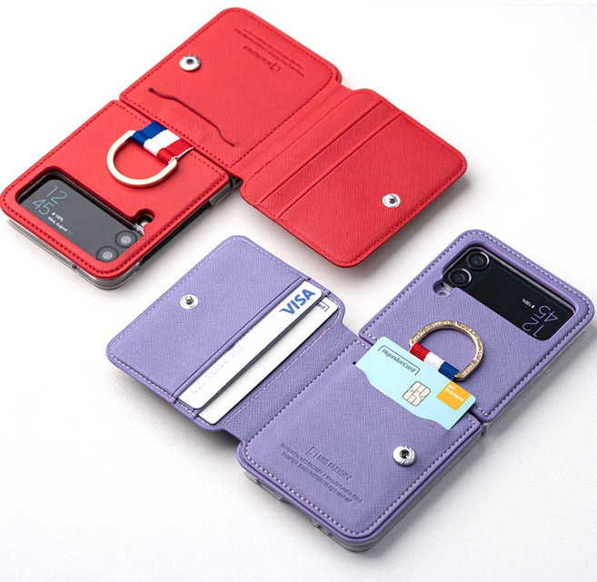 폰폰 갤럭시 Z플립3 SM-F711 전용 사피아노 핏 3장 카드 수납 포켓 핑거링 플립커버 케이스