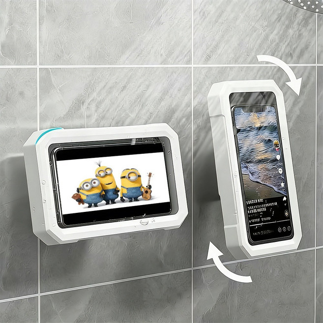 LXU 욕실 화장실 360도 회전 무타공 접착식 방수 핸드폰 거치대 샤워 스마트폰 케이스 터치가능, 1개, 화이트, Free