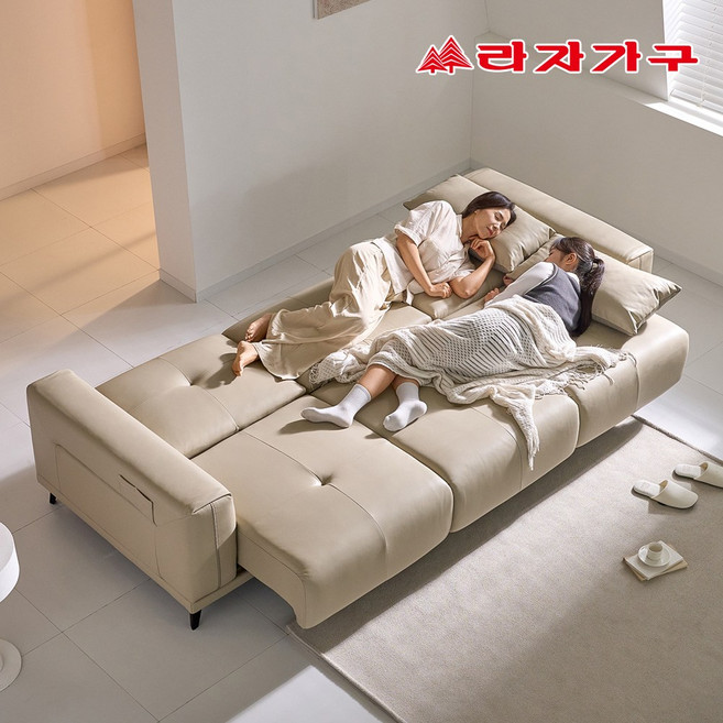 라자가구 베로나 모션 리클라이너 에코레더 무빙 소파 베드형 4인 쇼파, 베이지