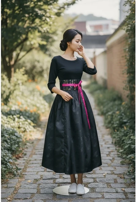 블랙양단 허리치마