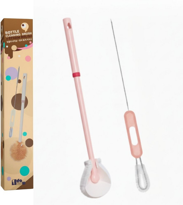 완벽세척 에이다온 실리콘 병솔 텀블러세척솔, 1세트, 라이트핑크