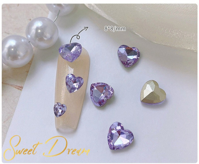 美甲水晶愛心尖底鑽 10顆, 1個, 05水晶紫【大款8mm】10顆×有色差, 05水晶紫【大款8mm】