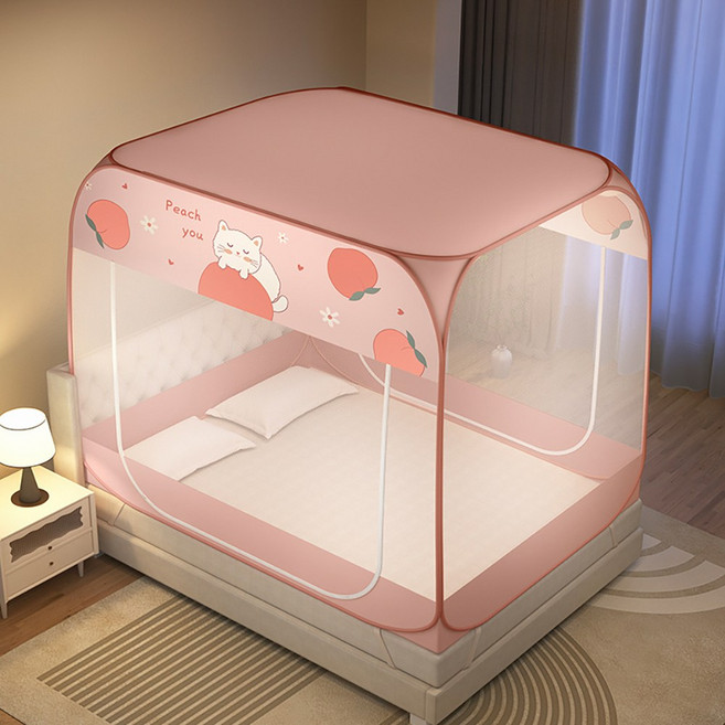 Alemon 원터치 침대 텐트 양문형 사각 모기장텐트 모기장 모기, 핑크색