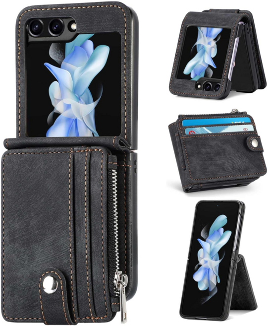 더라운드 갤럭시 Z플립6 케이스 힌지보호 지갑 카드수납 핑거링 다이어리 케이스