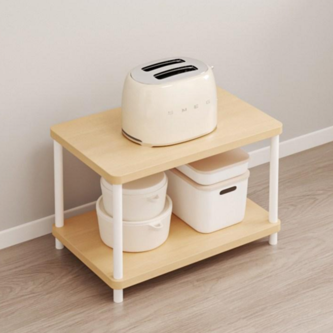 하이피러브 다용도 수납 선반 진열장 전자레인지 선반, 오크, 2단