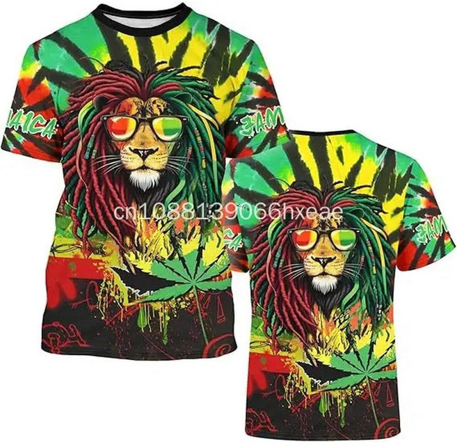 프린트 자메이카 벌새 그래픽 티셔츠 캐주얼 반팔 크루넥 플러스 사이즈 국기, I. Kids 120, 5. 육군 녹색, 1개