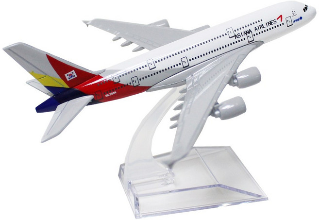 JJC 비행기 모형 16cm 1:400 ~ 20cm 1:300 다이캐스트 장식용 소형 모형항공기, 1개, 아시아나항공 A380- 1:400 - 16cm