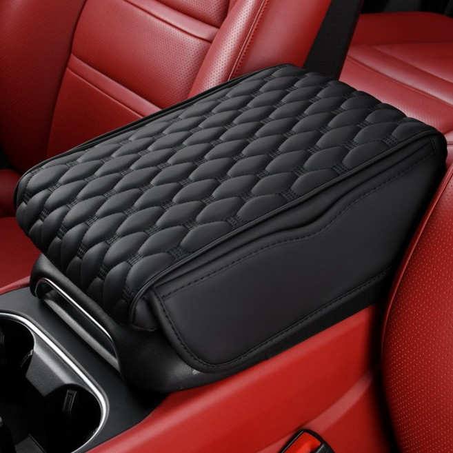 클릭핏 차량용 가죽 포켓수납 콘솔쿠션, 블랙, 1개