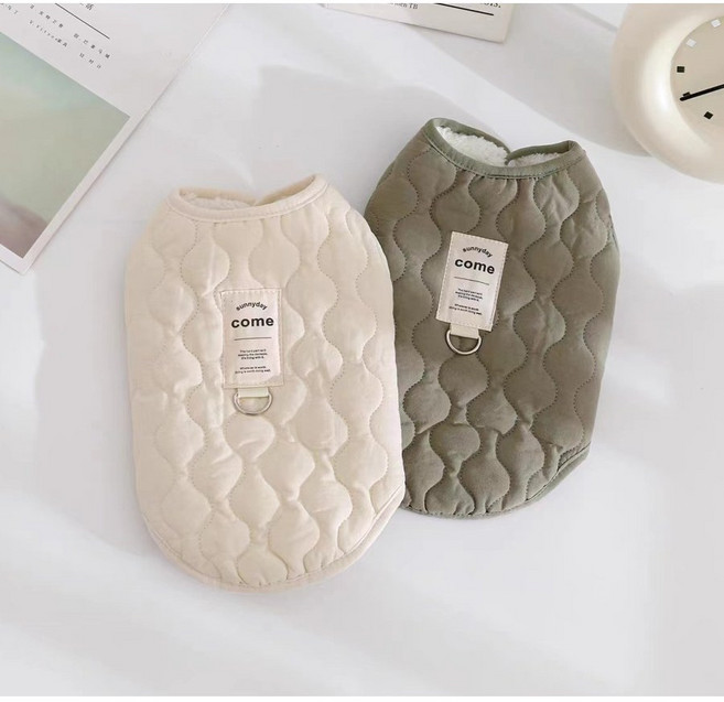 애완야심 강아지 패딩 조끼 옷, 1개, 베이지