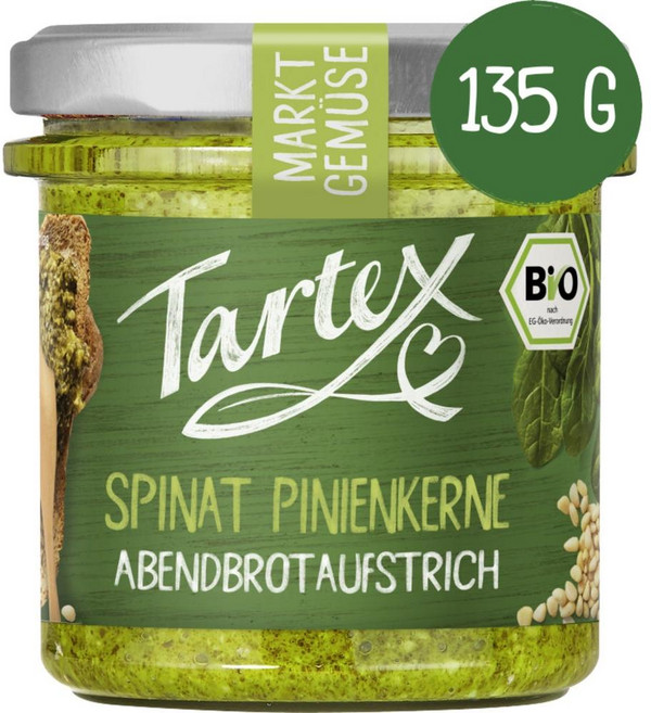 독일 타르텍스 Tartex Spinat pine nuts Spread 시금치 잣 스프레드, 5개, 135g