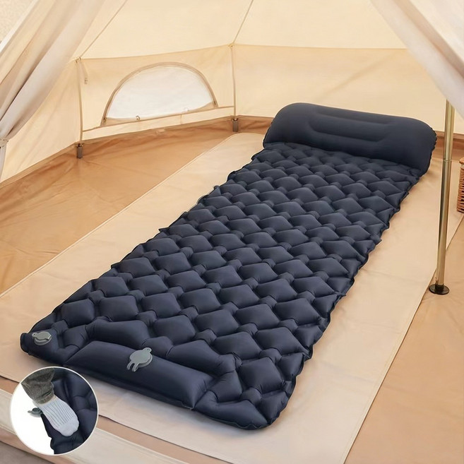 Starhabitat 캠핑 에어매트 1인용 발펌프 내장 190x60x5cm 초경량 휴대용 차박 백패킹 텐트 매트, 남색