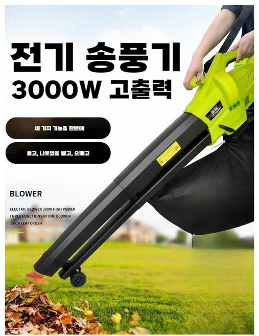 낙엽 청소기 진공 기계 흡입 무선 고성능 제설 송풍기 흡입기, 3000W 송풍 및 흡입 분쇄기 + 3m, 1개