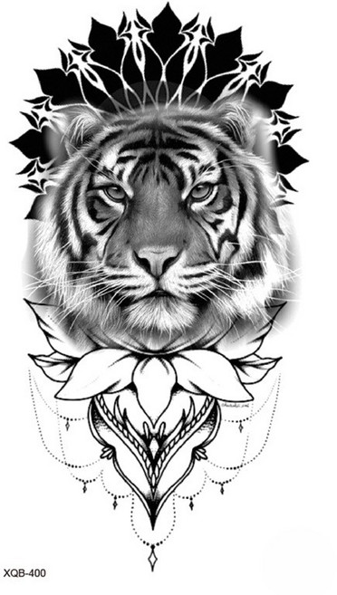 老虎圖騰蓮花設計仿紋身貼紙, 1個, XQB-400