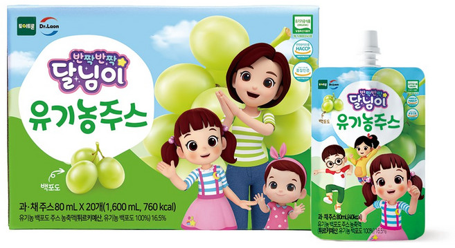 [50% 할인] 닥터라온 달님이 유기농 주스, 80ml, 20개