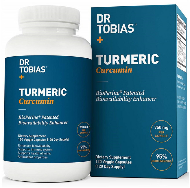 Dr Tobias Turmeric Curcumin with Bioperine 닥터 토비아스 터메릭 커큐민 바이오페린 750mg 120베지캡슐, 1개, 120정