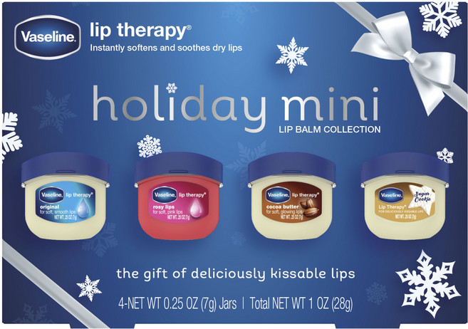 바세린 립 테라피 홀리데이 미니 밤 콜렉션 4개입, 오리지널 + 로지 립 + 코코아 버터 + 립 테라피, 1개