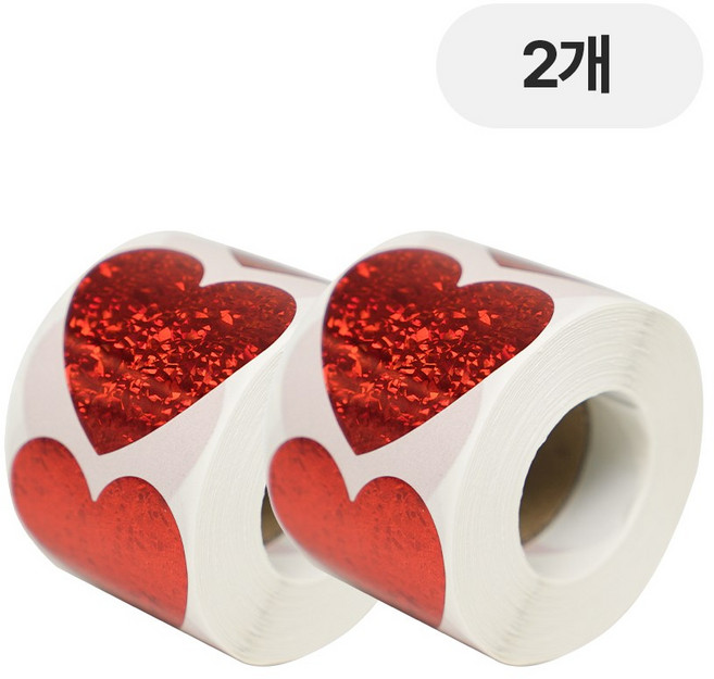 디어플레이스 홀로그램 반짝이 롤스티커 500매, 2개, 01 스파클 레드 3.8cm_하트