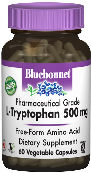 Bluebonnet 左旋色胺酸 500mg植物膠囊 無麩質, 60顆, 1罐
