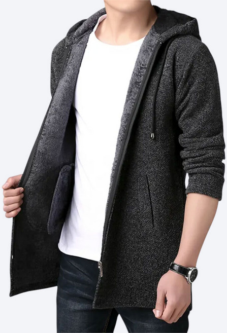 에치케이 도톰한 롱 니트 집업 남성 퍼안감 후드 가디건 아우터