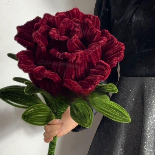 巨型玫瑰花束DIY材料包, 酒紅綠葉巨型玫瑰成品
