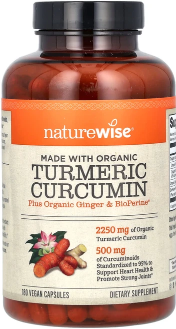 NatureWise 유기농 강황 커큐민 베지 캡슐 180정, NatureWise유기농강황커큐민베지캡슐180정, 1개 - 쿠팡