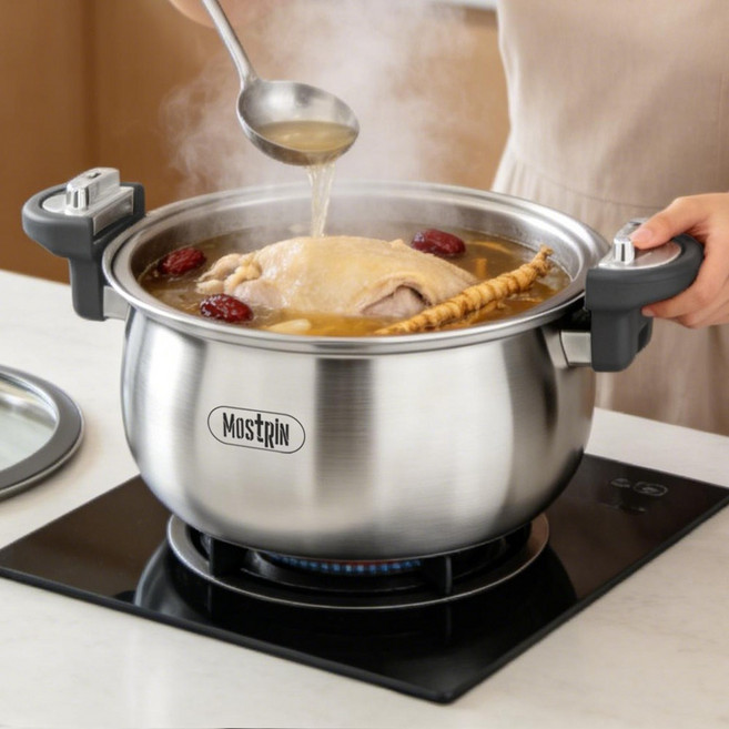Mostrin IH 스텐 진공 저압냄비 압력솥 인덕션 겸용 진공냄비 7L, 1개, 실버