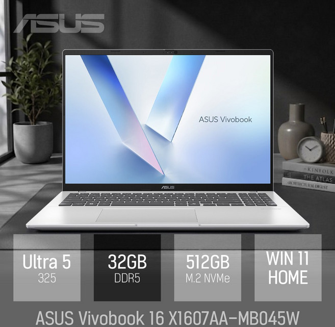 ASUS 비보북 16 X1607AA-MB045W 울트라5 325 / 16인치 대화면 포토샵 업무용 노트북 [무선 마우스 & 패드 증정], WIN11 Home, 32GB, 512GB, 쿨 실버