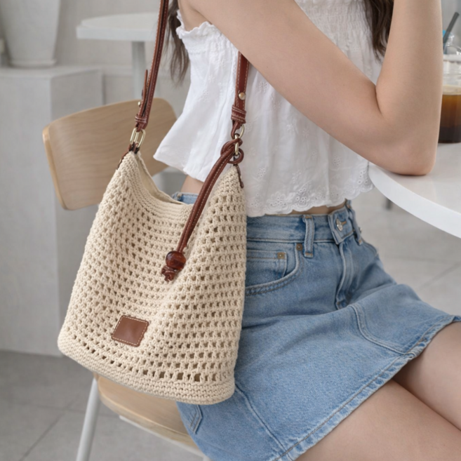 SoMe 소프트 코튼 크로셰 니트백 데일리 숄더백 봄여름가방