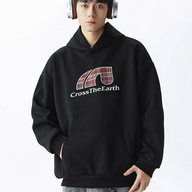 제이피엠 남여공용 후드티셔츠 남자 여자 후드티 커플룩 긴팔후드 티셔츠 플레드 프린팅 기본후드 빅사이즈 TZ401