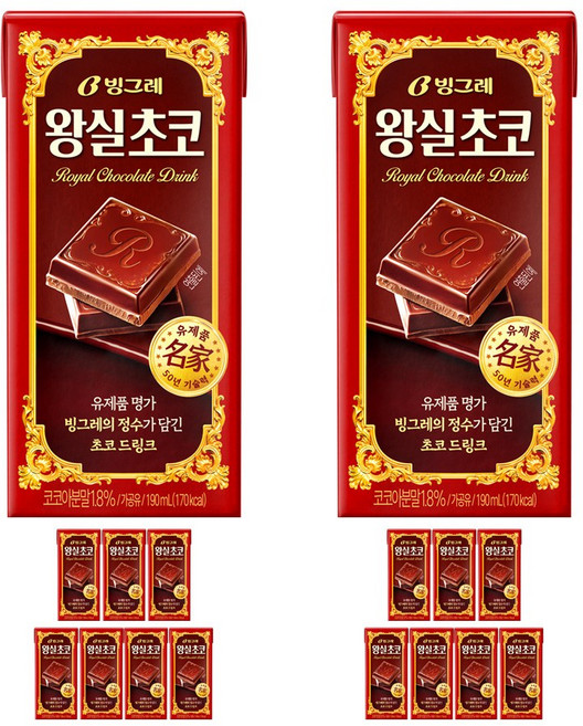 빙그레 왕실초코8 +설탕이 들어가지 않은 초코우유8 190ml 총16개, 16개