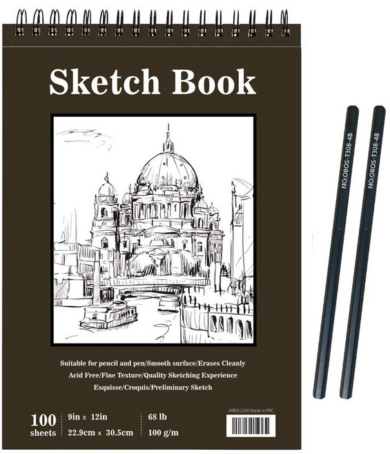 에이치비문화사 전문가용 프리미엄 스케치북 4B연필 2EA 포함, 1개, 100매, 8절