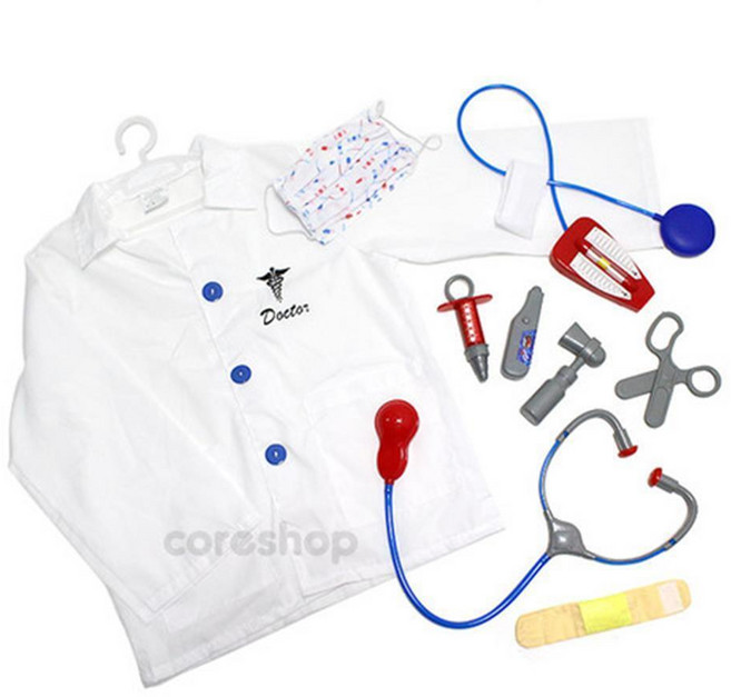 어린이 의사가운 진료도구 닥터역할극 돌아기병원놀이, 혼합 색상, 1개