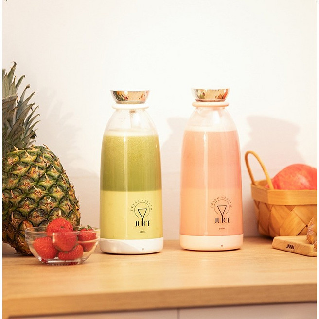 Apnoo 휴대용 쥬서기 전기 착즙기 가정용 대용량 USB 충전 쇄빙 밀크셰이크 주스컵 500ml, 핑크색