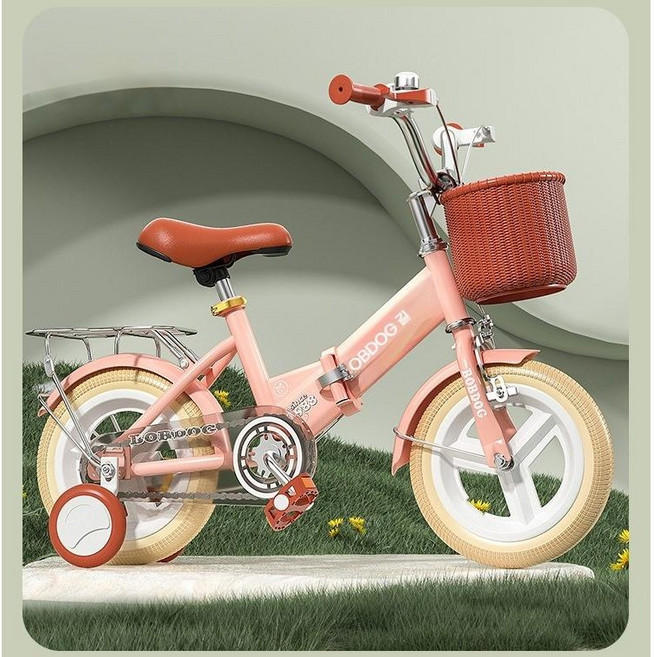 BYOU 접이식 유아 자전거 보조바퀴 어린이 자전거 14인치 16인치, 1개, 110cm, 로즈핑크