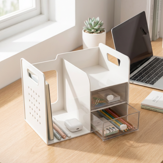 투원 책상 정리함 3단 서랍 수납함 데스크 오거나이저 문구 화장품 보관, 화이트 선반형, 1개
