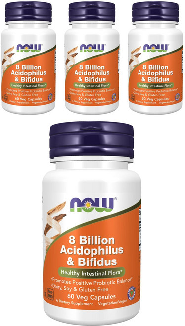 NOW Foods 無麩質8億乳酸菌&益生菌素食膠囊, 60顆, 4罐