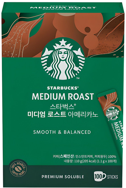 스타벅스 미디엄 로스트 아메리카노 원두커피믹스, 1.1g, 100개입, 1개