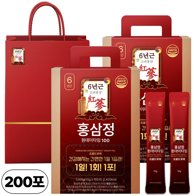 1+1 홍삼정 6년근 하루한포 100회분 대용량+쇼핑백, 2개, 1L