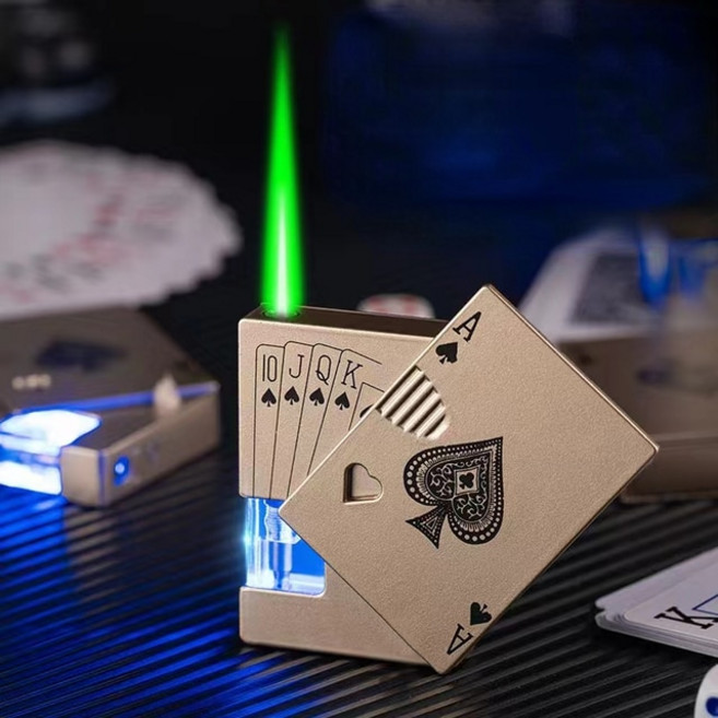 터보라이터 신기한라이터 창의적인 제트 녹색 불꽃 포커 금속 방풍 카드 놀이 재미있는 장난감 흡연 액세서리 남성용 선물, Light  A, 1개