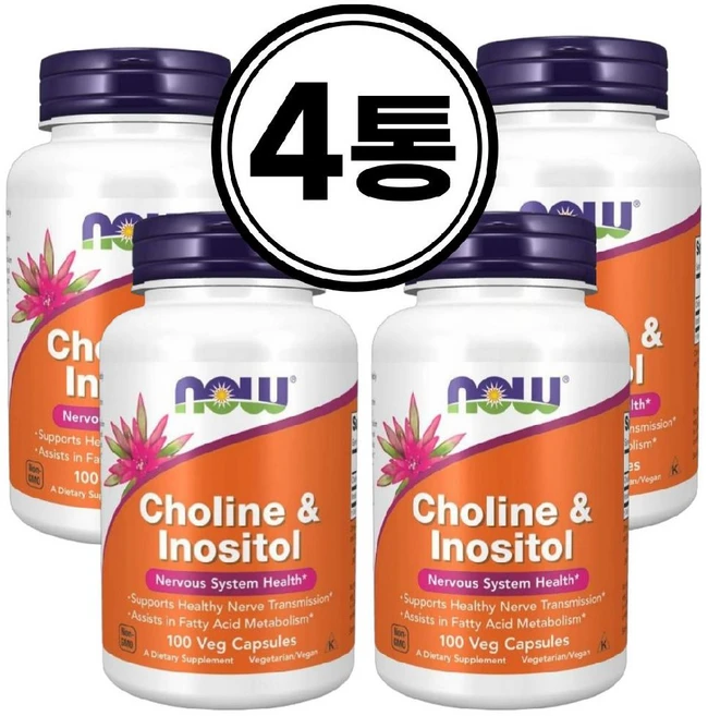 나우푸드 콜린 이노시톨 500mg 100베지캡슐 4병, 100정, 4통 - 쿠팡