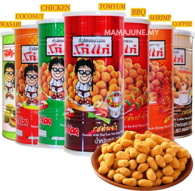 코케 땅콩 과자 Koh Kae Peanuts 7종류 와사비 똠양 비비큐 치킨 새우 커피 코코넛 땅콩 스낵 220g, 와사비맛, 1개