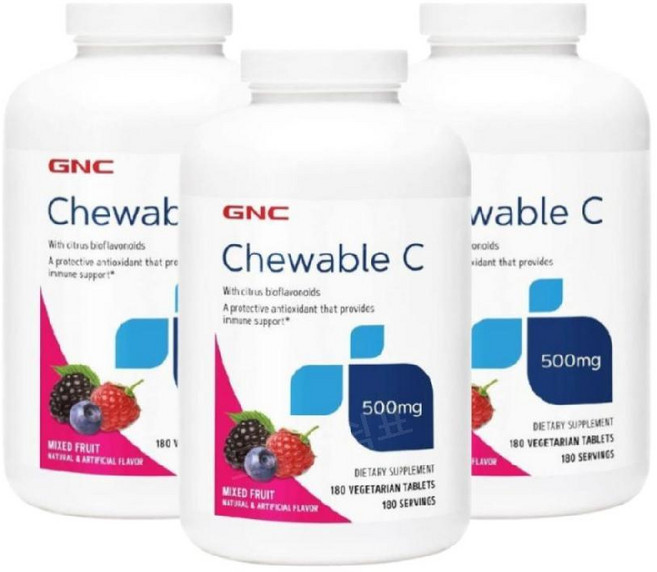 GNC 츄어블 비타민 C 시트러스 바이오플라보노이드 500mg 180캡슐 3개