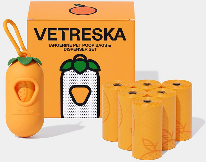VETRESKA 오렌지 강아지 향기나는 배변봉투 풉백 디스펜서 세트(오렌지향), 세트구성(디스펜서1개+풉백7롤), 1개입, 1세트