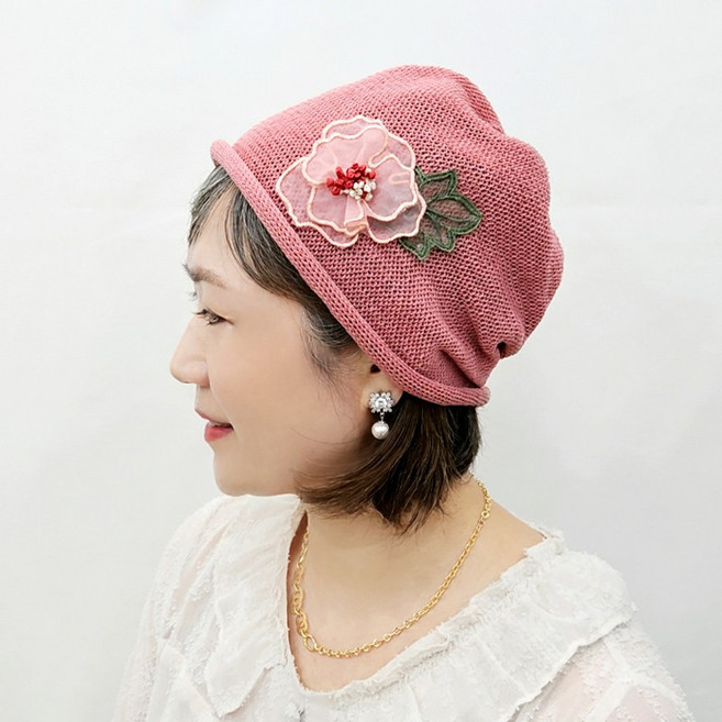 플라워 빅 코사지 기본 베이직 돌돌 두건 비니 모자 여성 미시